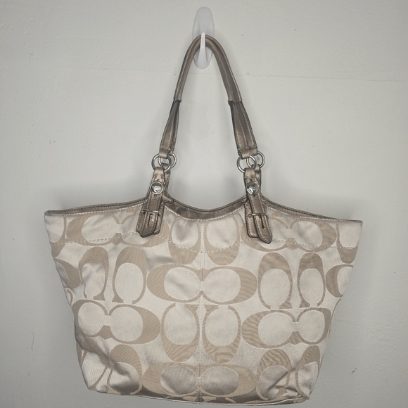 Coach Kahaki Tan Jacquard Signature Satchel Purse F16175 - Picture 6 of 11